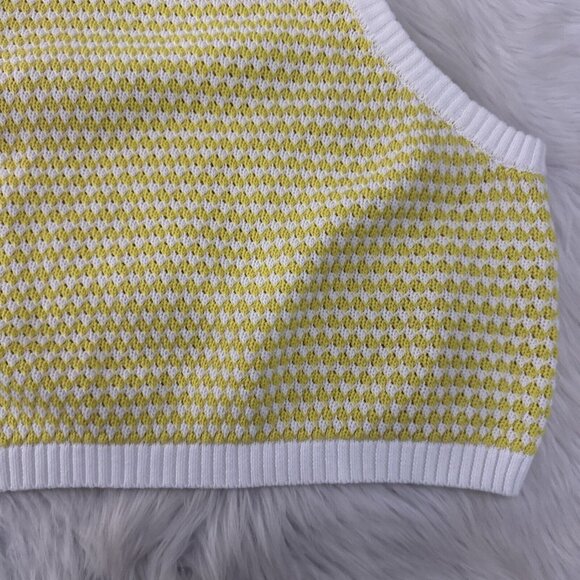 Future Collective womens check yellow white crochet sweater crop 1X - Picture 4 of 10